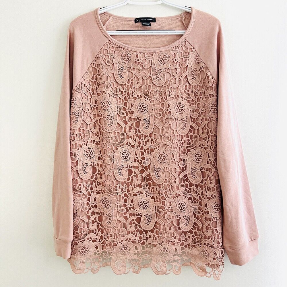 Lace Front Long-Sleeve Top - Blush Pink